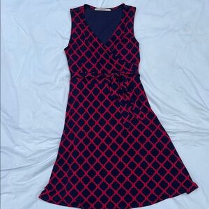 41 Hawthorn Navy Midi Dress with Red Geometric Print